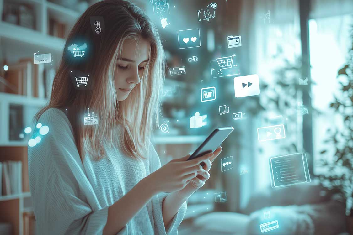 2.-Un-cliente-digital-rodeado-de-ventanas-emergentes-de-apps-y-reseñas
